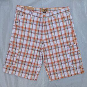 North 15 Shorts Mens  SZ 44  Orange Plaid Flat Front Casual 13.5" Inseam